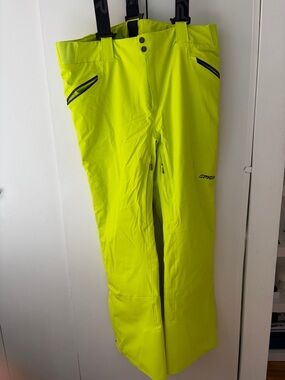 Spyder Neon Yellow Ski Pants with Black Trim and Suspenders NWT